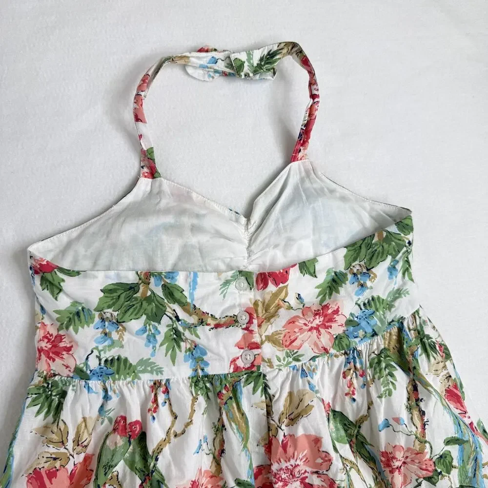 Janie And Jack Dress Girls 10 Tropical Parrot Floral Halter Ruffle Sundress